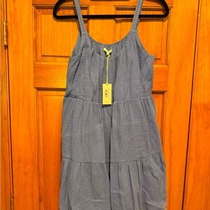 Blue Sleeveless Midi Sundress with Spaghetti Straps